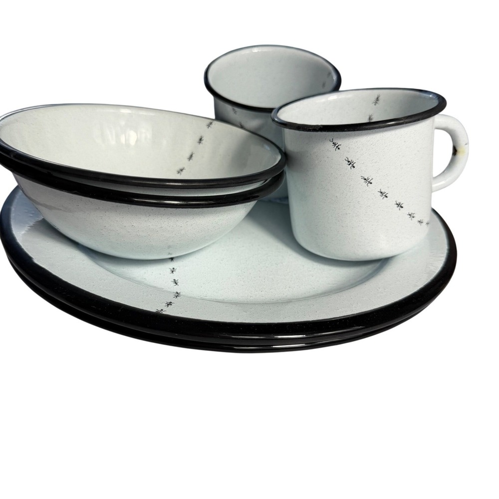 Robert Steffy Neiman Marcus Enamelware Plate Set for Two Bagatelle Ant & Fly